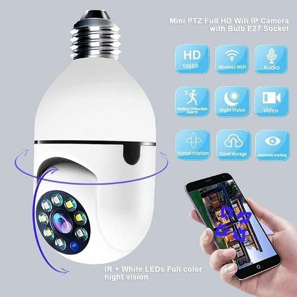 Light Bulb Camera WiFi Outdoor Indoor 1080p 360 Degree Panoramic With 32gb SD - Picture 1 of 5